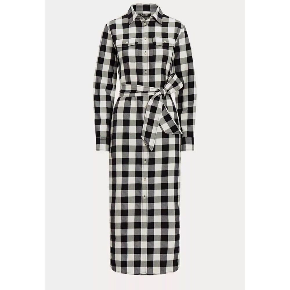 Ralph Lauren Black Label Plaid Belted Buffalo Check Belted Twill Shirtdr…